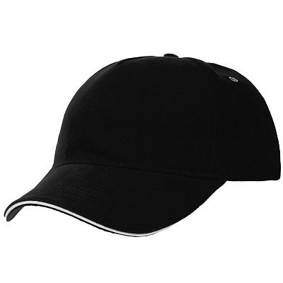 Бейсболка Classic, черная с белым кантом (Чёрный)