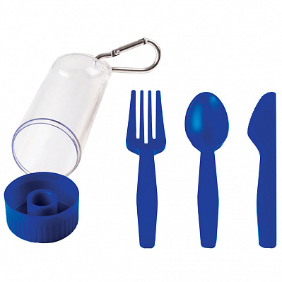 Набор "Pocket":ложка,вилка,нож в футляре с карабином (Синий)