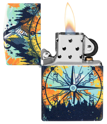Зажигалка ZIPPO Compass с покрытием Glow In The Dark Green, латунь/сталь, разноцветная, 38x13x57 мм