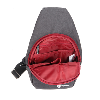Рюкзак TORBER с одним плечевым ремнем, чёрный/бордовый, полиэстер 300D, 33 х 17 х 6 см