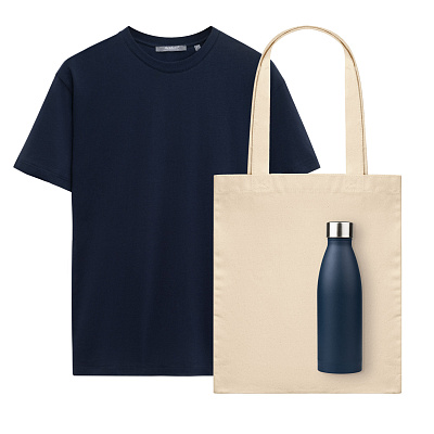 Набор с одеждой Крис (KRIS) (футболка, термобутылка, шоппер) , XL (Синий)