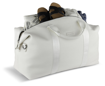 Сумка дорожная BUGATTI Elsa, белая, воловья кожа/полиэстер, 47х22х24/30 см