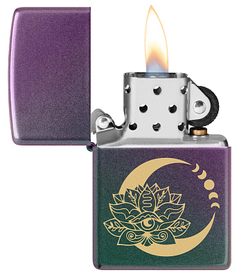 Зажигалка ZIPPO Lotus Moon с покрытием Iridescent, латунь/сталь, черная, 38x13x57 мм
