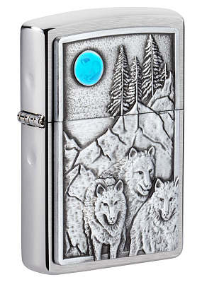 Зажигалка ZIPPO Wolf Design с покрытием Brushed Chrome, латунь/сталь, серебристая, 38x13x57 мм (Серебристый)
