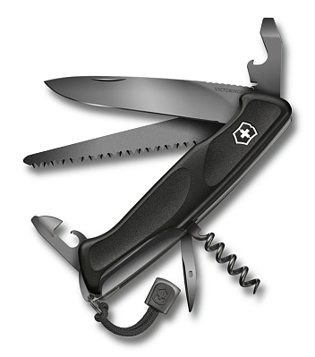 Нож перочинный VICTORINOX RangerGrip 55 Onyx Black 130 мм 12 функций с фиксатором лезвия чёрный