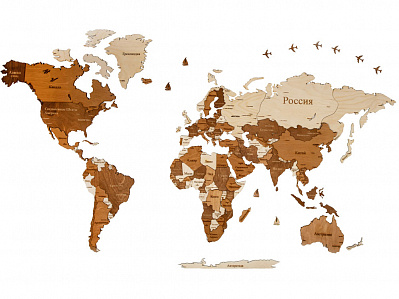 Интерьерная карта мира World (Натуральный, коричневый)