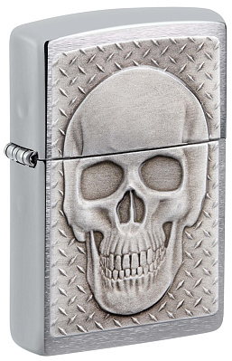 Зажигалка ZIPPO Skull Design с покрытием Brushed Chrome, латунь/сталь, серебристая, 38x13x57 мм (Серебристый)