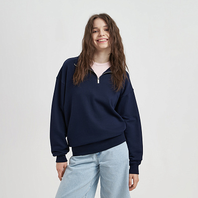 Толстовка на молнии унисекс FLOW, темно-синяя, размер XL/2XL (Синий)