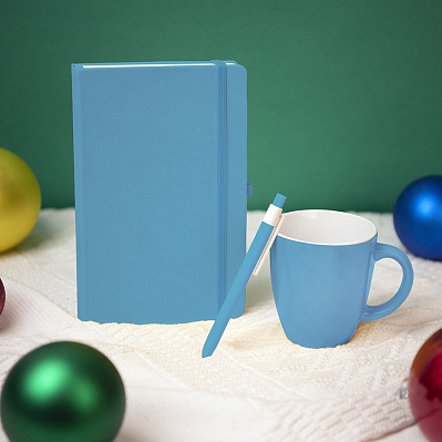 Подарочный набор HAPPINESS: блокнот, ручка, кружка  (Голубой)