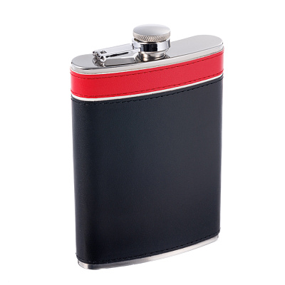 Фляга S.Quire 0,24 л, сталь+искусственная кожа, черно-красная (Черный)