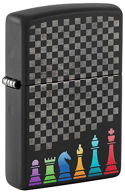 Зажигалка ZIPPO Chess Pieces с покрытием Black Matte, латунь/сталь, черная 38x13x57 мм (Черный)