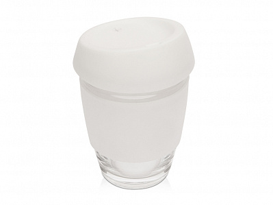 Стеклянный стакан с силиконовой крышкой и манжетой Monday (Прозрачный/белый)