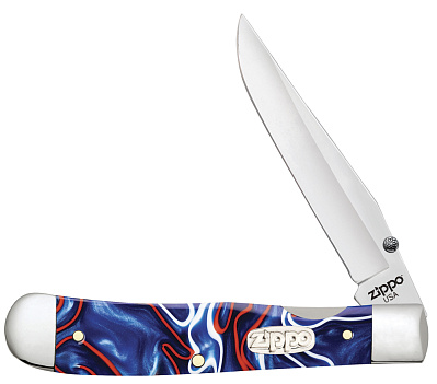 Нож перочинный ZIPPO Patriotic Kirinite Smooth Trapperlock, 105 мм  + ЗАЖИГАЛКА ZIPPO 207 (Синий)