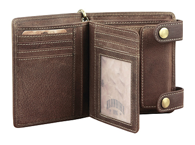 Бумажник KLONDIKE «Tim Bear», натуральная кожа в светло-коричневом цвете, 11,5 х 12,5 х 3 см