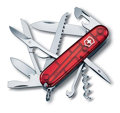 Нож перочинный VICTORINOX Huntsman, 91 мм, 15 функций, полупрозрачный красный (Красный)