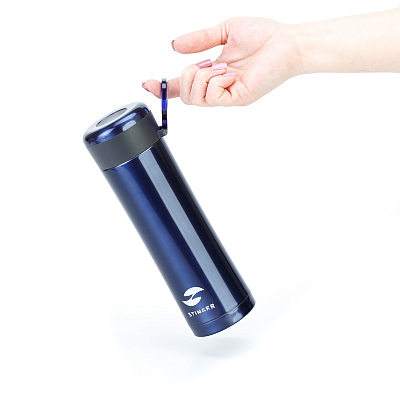 Термокружка Stinger, 0,42 л, сталь/пластик, синий глянцевый, 7,5 х 6,9 х 22,2 см