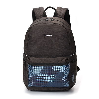 Рюкзак TORBER GRAFFI, серый с карманом синего цвета, полиэстер,  44 x 31 x 18 см (Синий)