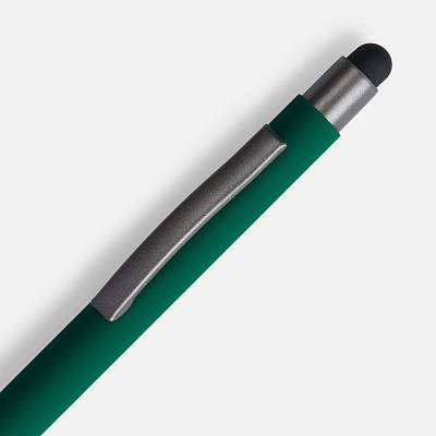 Ручка шариковая Atento Soft Touch со стилусом, зеленая