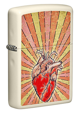 Зажигалка ZIPPO Heart Design с покрытием Cream Matte, латунь/сталь, кремовая, матовая, 38x13x57 мм (Бежевый)