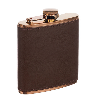 Фляга S.Quire 0,18 л сталь+кожа спилок коричневая