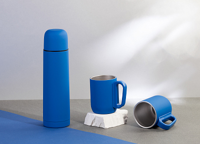 Набор "Гейзер" (термос, 2 кружки), покрытие soft touch, синий