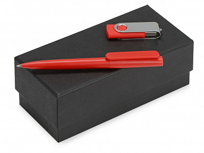 Подарочный набор Qumbo с ручкой и флешкой (Красный/серебристый)