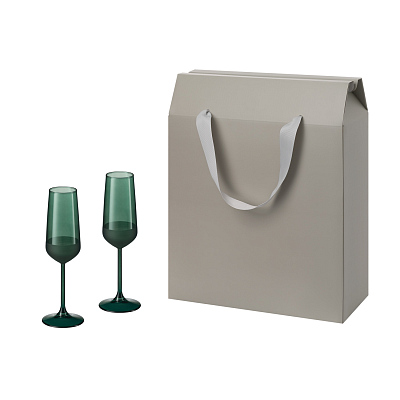 Подарочный набор 2 бокала для шампанского Emerald в большом подарочном пакете (Зеленый, серый)
