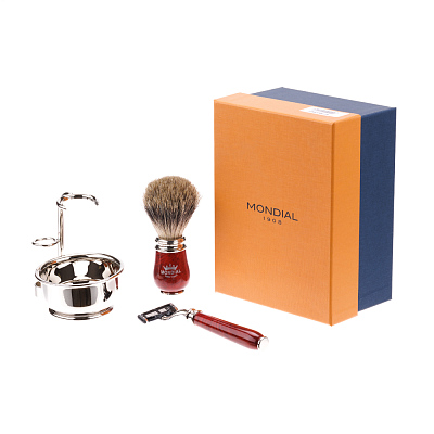 Бритвенный набор Mondial: станок, помазок, чаша, подставка; бриар