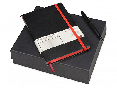 Подарочный набор Megapolis Soft: ежедневник А5 , ручка шариковая (Ежедневник- черный/красный, ручка- черный)