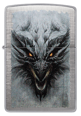 Зажигалка ZIPPO Dragon Design с покрытием Linen Weave, латунь/сталь, серебристая, 38x13x57 мм