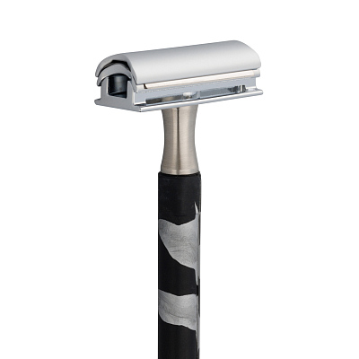 Станок Т-образный для бритья ERBE с двумя лезвиями, нержавеющая сталь, хромированное покрытие, силикон, серебристый/черный цвет, в картонной коробке