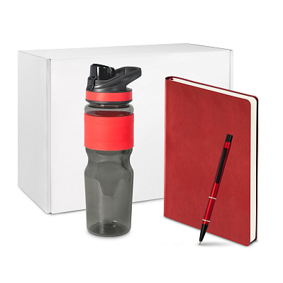 Подарочный набор в малой универсальной коробке, красный (спортбутылка, ежедневник, ручка) (Белый)