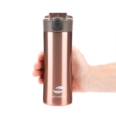 Термокружка Stinger, 0,35 л, сталь/пластик, бронзовый глянцевый, 8,4 x 7 x 21,2 см