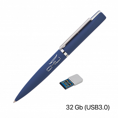 Ручка шариковая "Callisto" с флеш-картой 32Gb (USB3.0), покрытие soft touch  (Темно-синий)