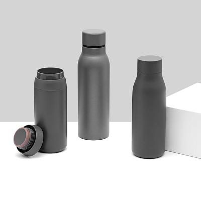 Термобутылка вакуумная герметичная Соренто (Sorento), серая, зернистое покрытие