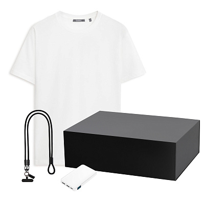 Набор с одеждой KRIS (футболка, аккумулятор, кабель-ланьярд), белый/черный, M (Черный, белый)