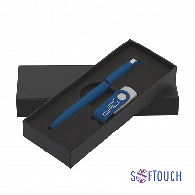 Набор ручка + флеш-карта 16 Гб в футляре, покрытие soft touch  (Темно-синий)
