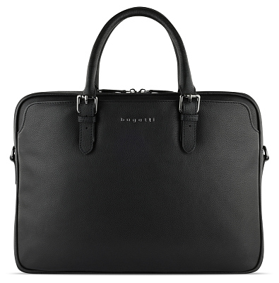 Портфель женский BUGATTI Bella, чёрный, воловья кожа/полиэстер, 38х6,5х27 см