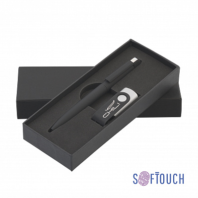 Набор ручка + флеш-карта 8 Гб в футляре, покрытие soft touch  (Черный)