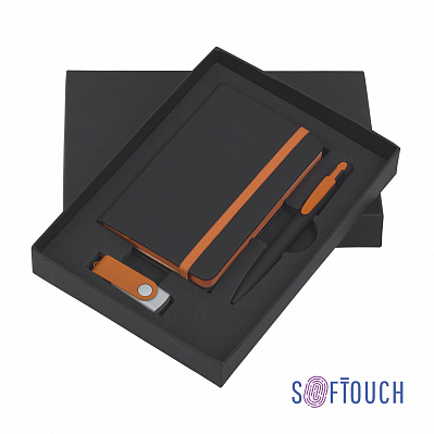 Подарочный набор "Андрия", покрытие soft touch  (Черный с оранжевым)