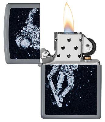 Зажигалка ZIPPO Skateboarding Astronaut с покрытием Flat Grey, латунь/сталь, серая, 38x13x57 мм