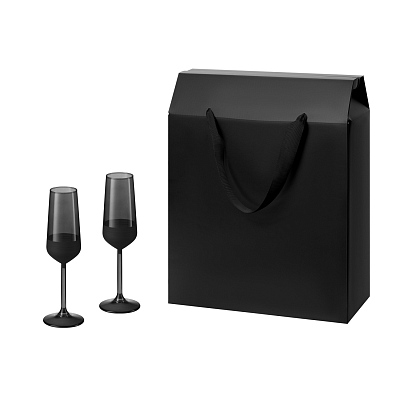Подарочный набор 2 бокала для шампанского Black Edition в большом подарочном пакете (Чёрный)