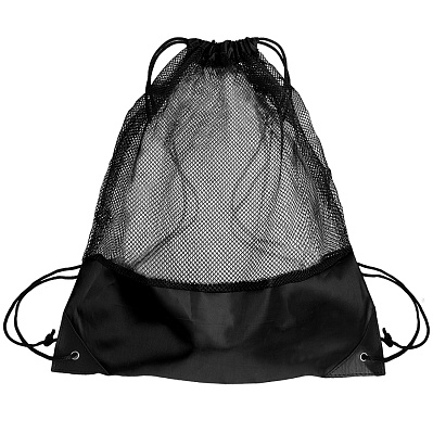 Рюкзак мешок с укреплёнными уголками Mesh, чёрный, 35*41 см, полиэстер 210D (Черный)