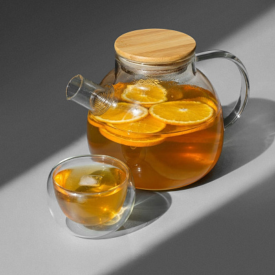 Заварочный чайник с бамбуковой крышкой Sencha (Прозрачный, коричневая крышка)