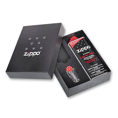 Подарочная коробка Zippo (кремни + топливо, 125 мл + место для широкой зажигалки), 118х43х145 мм (Черный)