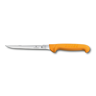 Нож для филировки рыбы VICTORINOX Swibo, узкое гибкое лезвие 16 см с рыбочисткой, жёлтый (Желтый)