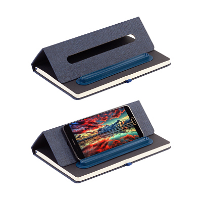 Блокнот "Magnet" с ручкой Trade на магните, с подставкой под смартфон, синий с зеленым