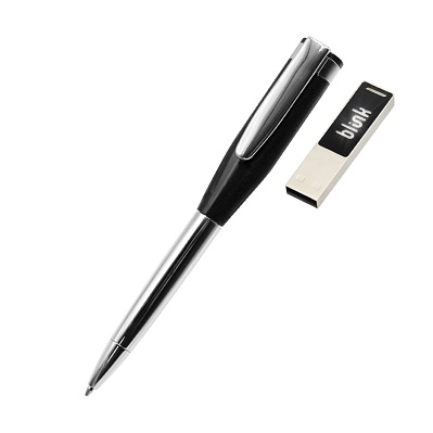 Ручка металлическая Memphys c флешкой 64Гб, черная (Черный)