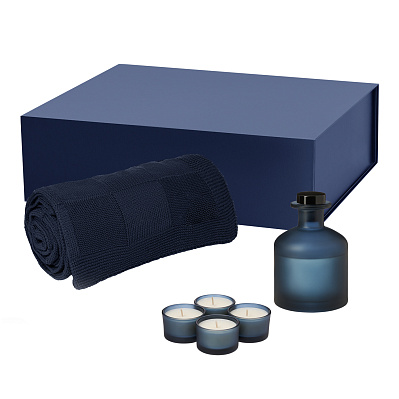 Подарочный набор Sento, Cella  (свеча, диффузор, плед) (Синий)