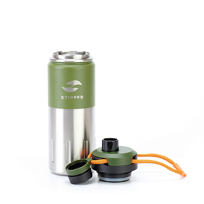 Термобутылка Stinger, 0,5 л, сталь/пластик, "зеленый мох", 7,5 х 23,1 см